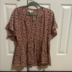 Umgee Mauve Dot Ruffle Tiered Blouse